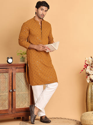 Embroidered & Sequins Straight Kurtas For Men