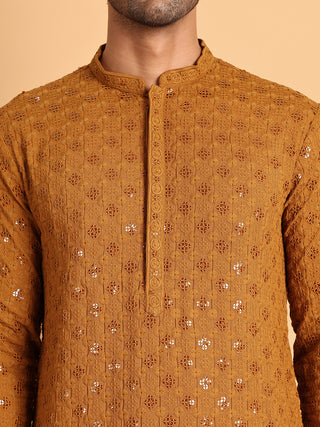 Embroidered & Sequins Straight Kurtas For Men