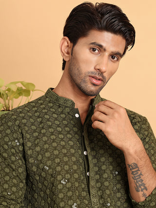 Embroidered & Sequins Straight Kurtas For Men