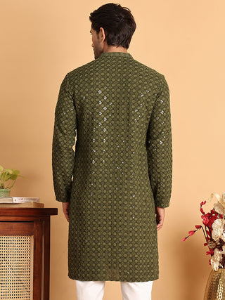 Embroidered & Sequins Straight Kurtas For Men