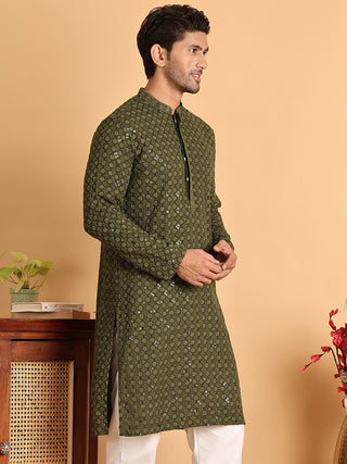 Embroidered & Sequins Straight Kurtas For Men