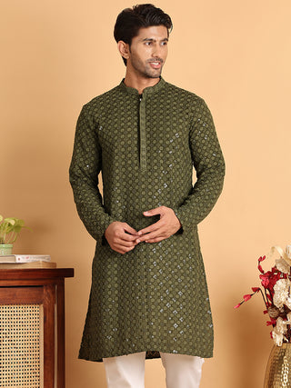 Embroidered & Sequins Straight Kurtas For Men