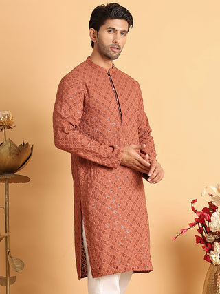 Embroidered & Sequins Straight Kurtas For Men