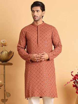 Embroidered & Sequins Straight Kurtas For Men