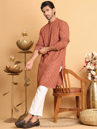 Embroidered & Sequins Straight Kurtas For Men