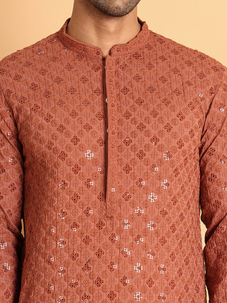 Embroidered & Sequins Straight Kurtas For Men