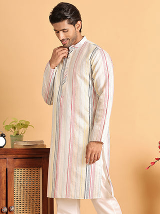 Embroidered Silk Blend Kurtas For Men