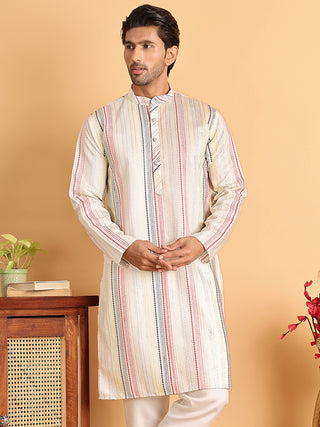 Embroidered Silk Blend Kurtas For Men