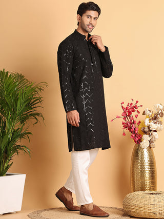 Embroidered Sequined Viscose Straight Kurta.