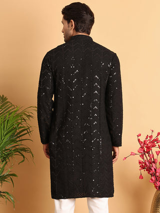 Embroidered Sequined Viscose Straight Kurta.