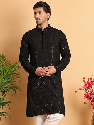 Embroidered Sequined Viscose Straight Kurta.