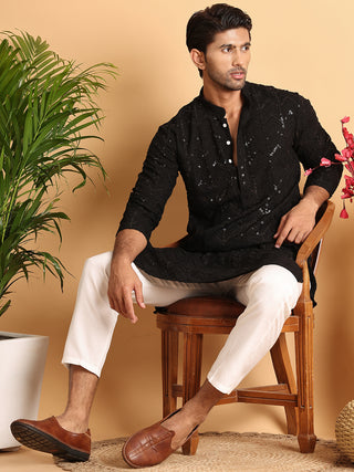 Embroidered Sequined Viscose Straight Kurta.