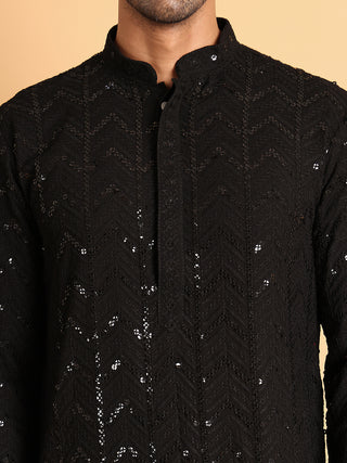 Embroidered Sequined Viscose Straight Kurta.