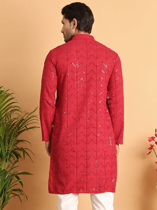 Embroidered Sequined Viscose Straight Kurta.