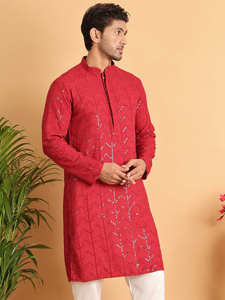 Embroidered Sequined Viscose Straight Kurta.