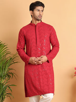 Embroidered Sequined Viscose Straight Kurta.