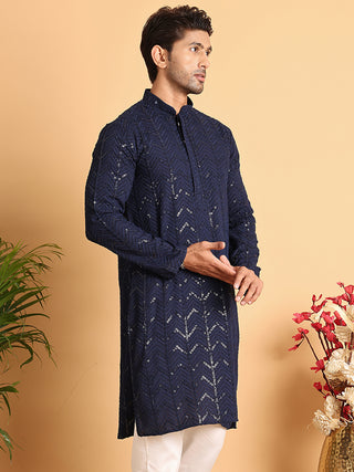 Embroidered Sequined Viscose Straight Kurta.