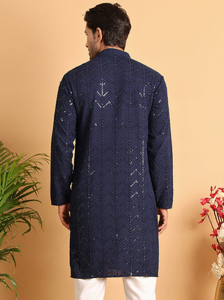 Embroidered Sequined Viscose Straight Kurta.