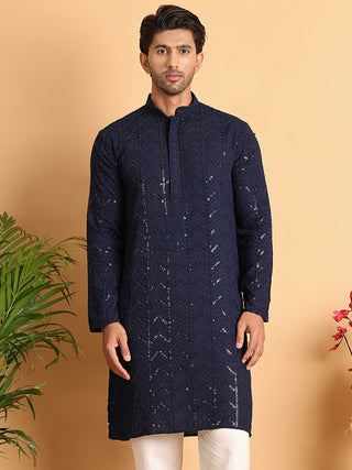 Embroidered Sequined Viscose Straight Kurta.