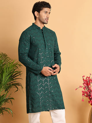 Embroidered Sequined Viscose Straight Kurta.