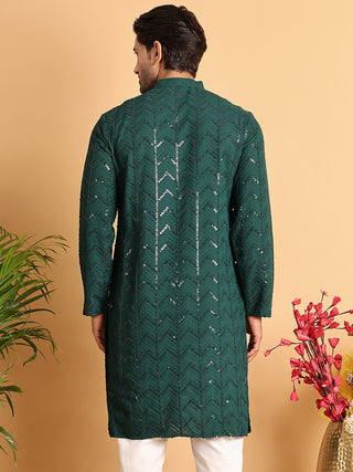 Embroidered Sequined Viscose Straight Kurta.