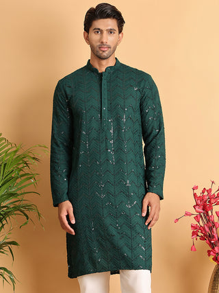 Embroidered Sequined Viscose Straight Kurta.