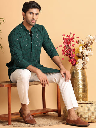 Embroidered Sequined Viscose Straight Kurta.