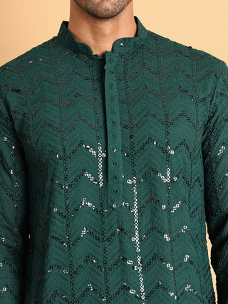 Embroidered Sequined Viscose Straight Kurta.