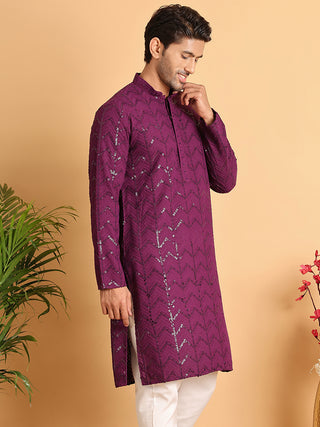 Embroidered Sequined Viscose Straight Kurta.