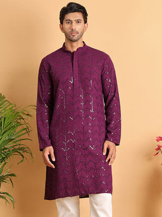 Embroidered Sequined Viscose Straight Kurta.