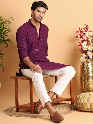 Embroidered Sequined Viscose Straight Kurta.