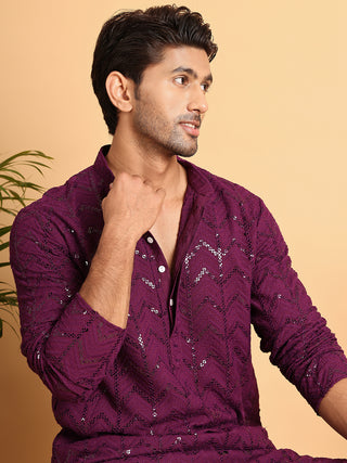 Embroidered Sequined Viscose Straight Kurta.