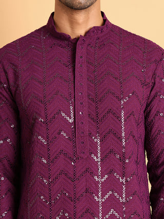 Embroidered Sequined Viscose Straight Kurta.