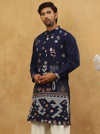 Silk Blend Floral Embroidered Kurta