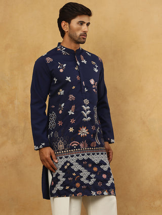 Silk Blend Floral Embroidered Kurta