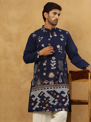 Silk Blend Floral Embroidered Kurta