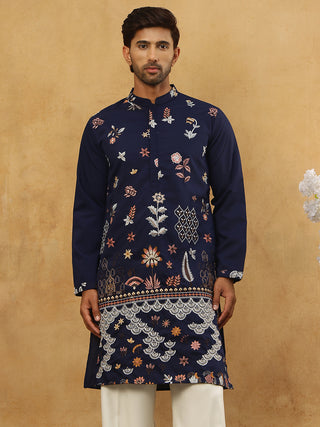 Silk Blend Floral Embroidered Kurta