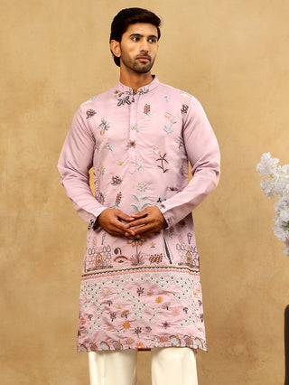 Silk Blend Floral Embroidered Kurta