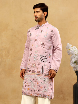 Silk Blend Floral Embroidered Kurta