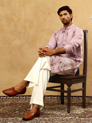 Silk Blend Floral Embroidered Kurta