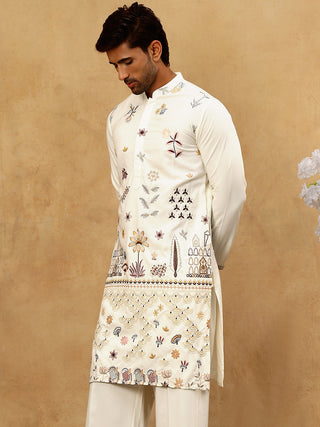 Silk Blend Floral Embroidered Kurta