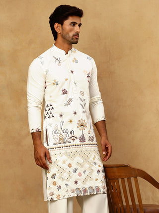 Silk Blend Floral Embroidered Kurta