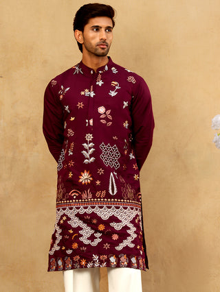 Silk Blend Floral Embroidered Kurta