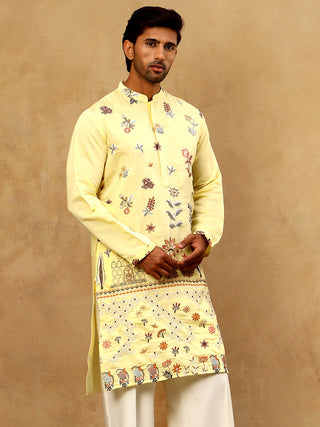 Silk Blend Floral Embroidered Kurta
