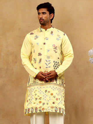 Silk Blend Floral Embroidered Kurta