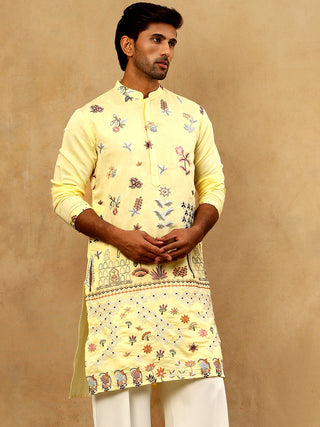 Silk Blend Floral Embroidered Kurta
