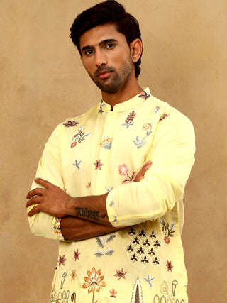 Silk Blend Floral Embroidered Kurta