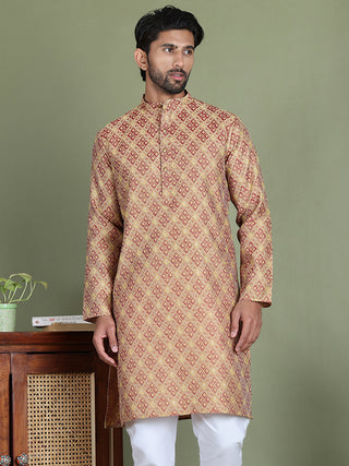 Yellow Woven Design Straight Kurtas