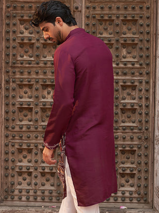 Purple Embroidered Straight Kurtas For Men