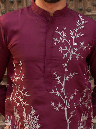 Purple Embroidered Straight Kurtas For Men